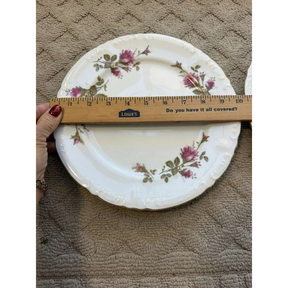 Royal Rose Fine China Japan Gold Trim Mossy Rose Dinner Plates